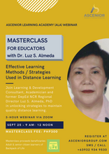 Load image into Gallery viewer, Effective Learning Methods / Strategies Used in Distance Learning with Dr. Luz S. Almeda | September 25, 2021 (9:00 AM - 12 noon PST)