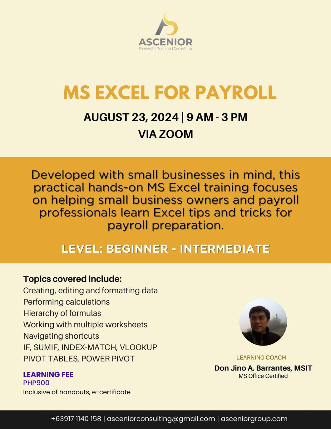 MS Excel for Payroll | August 23