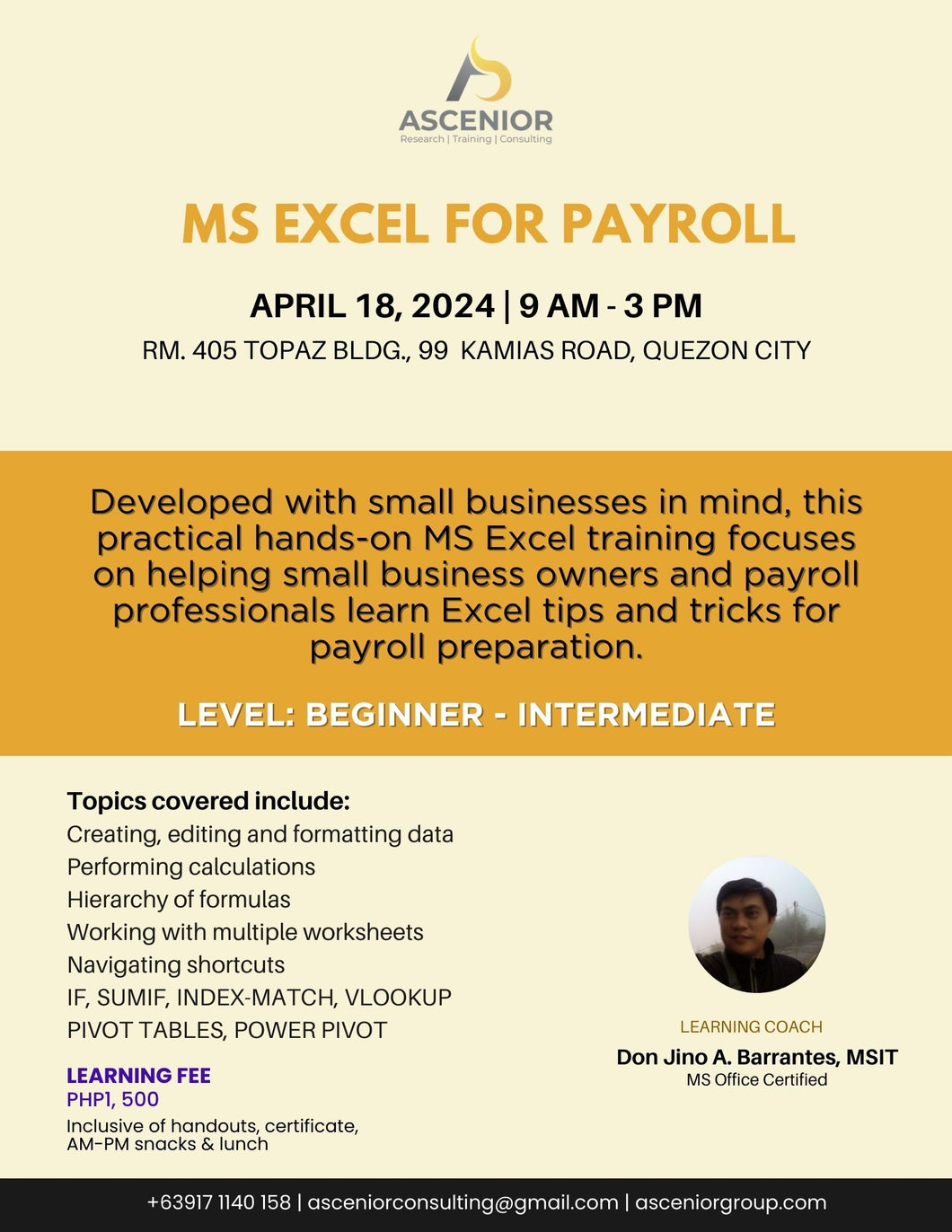 MS Excel for Payroll | April 18