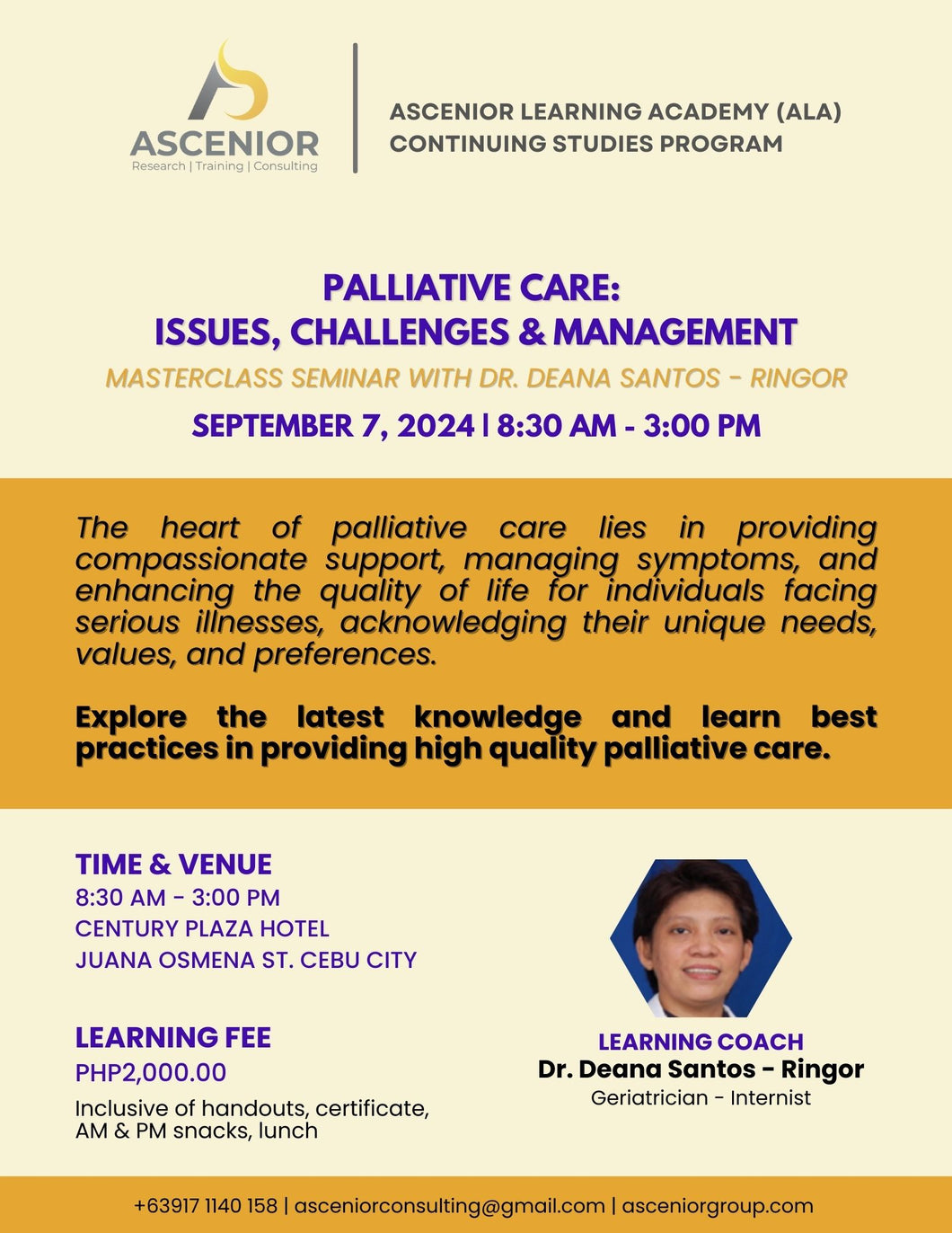 Palliative Care: Issues, Challenges & Management | September 7 (In-person seminar) | Cebu City